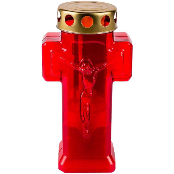 Red Cylinder Holy Candle Metal